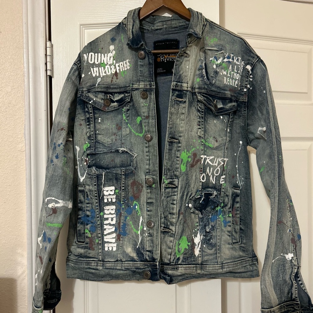 Coppel Rivet  Graphic Denim Jacket with Paint Splatter